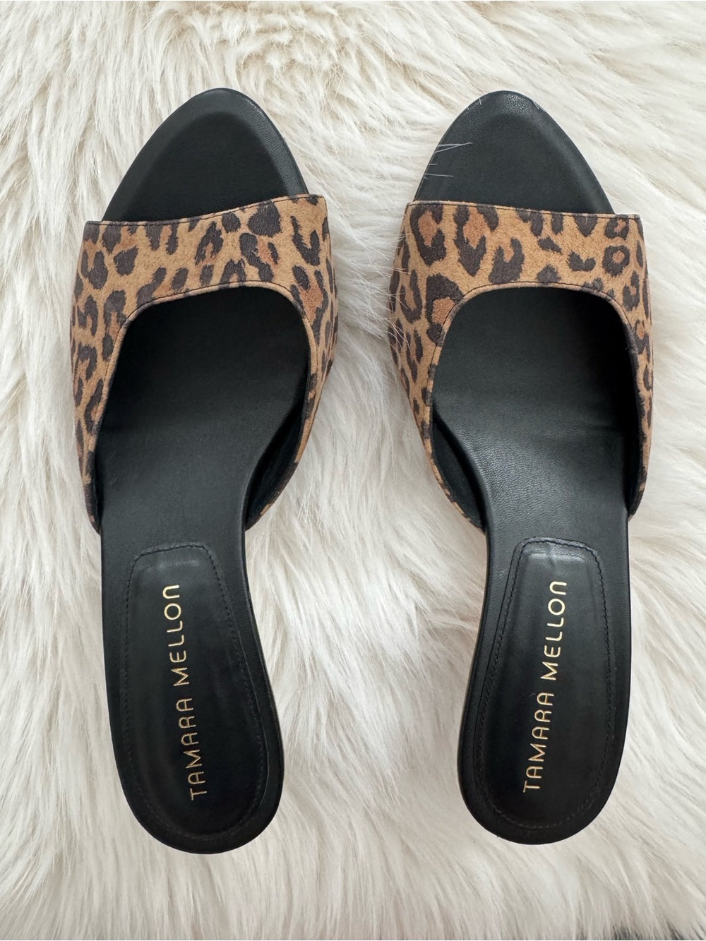 🆕 Tamara Mellon Leopard Print Slide Leather Sandals / Mules - Sz 37